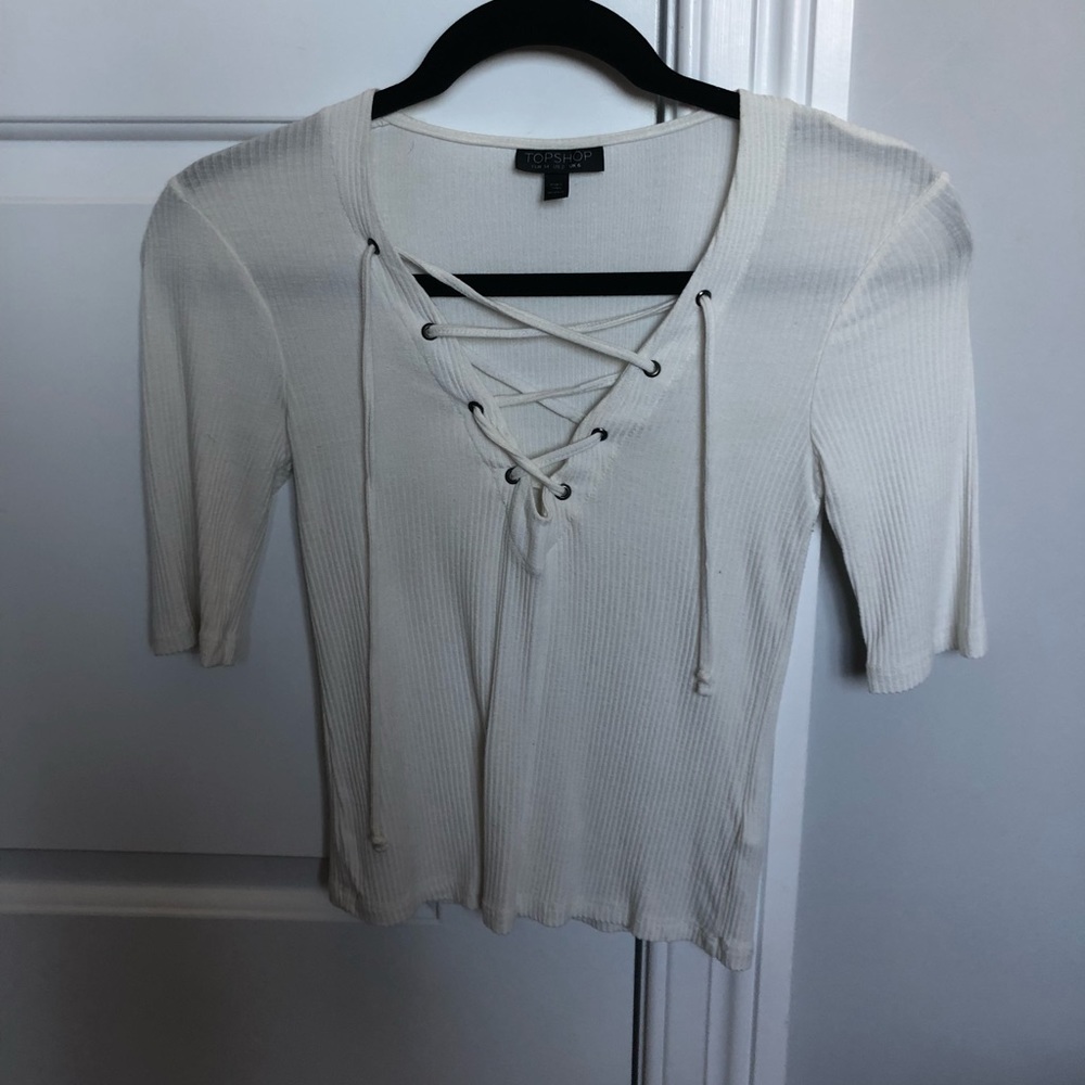 Top shop White Ribbed CrissCross Top